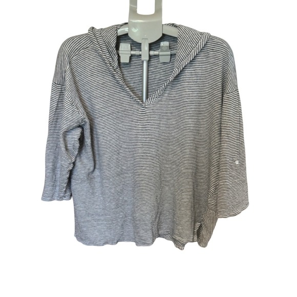 C&C California Women's‎ 3X Linen Blue & White Striped Cropped Hoodie, EUC - Picture 1 of 6